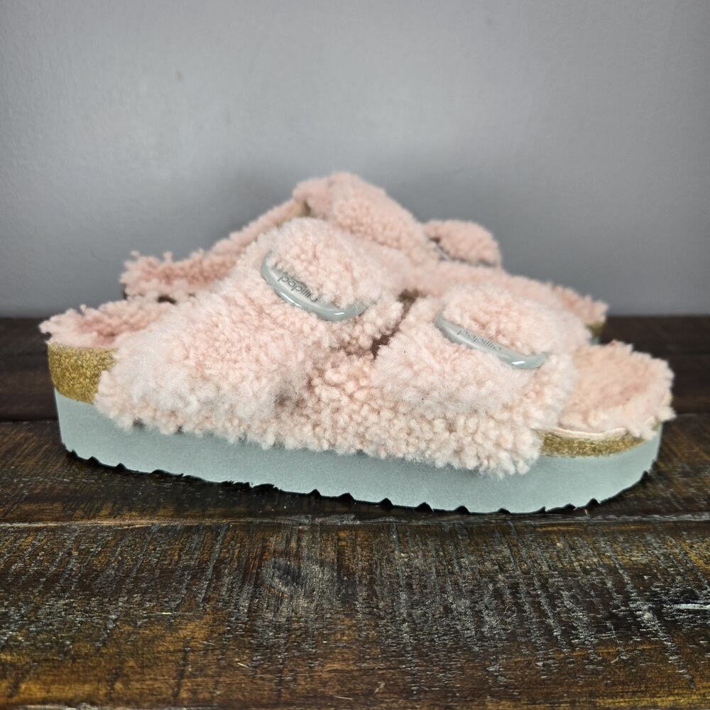Papillio by Birkenstock Arizona Shearling Womens Size 7 Sandals Slippers Pink